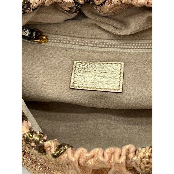 IRRIDESCENT LEATHER ROSE GOLD SNAKESKIN PRINT BAGUETTE BAG - Picture 7 of 9